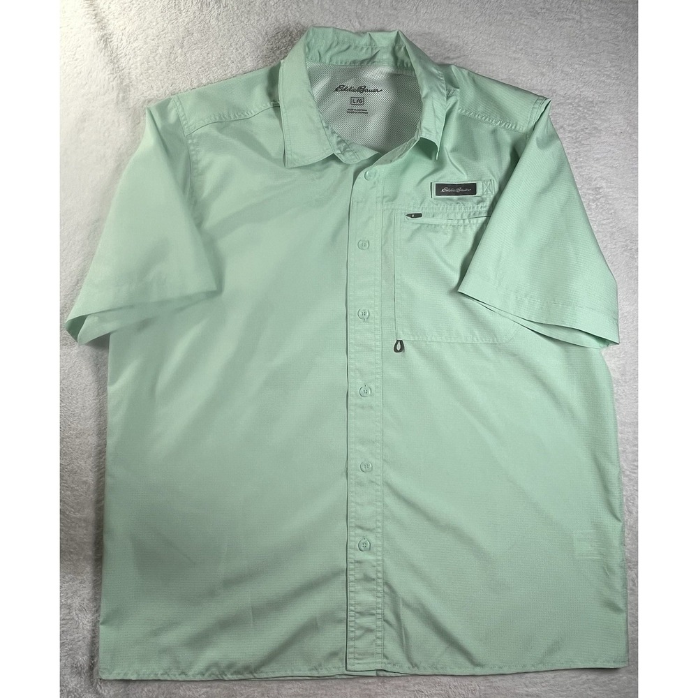 Eddie Bauer Fishing Shirt Mens Large Green Vented Performance Outdoor Hiking